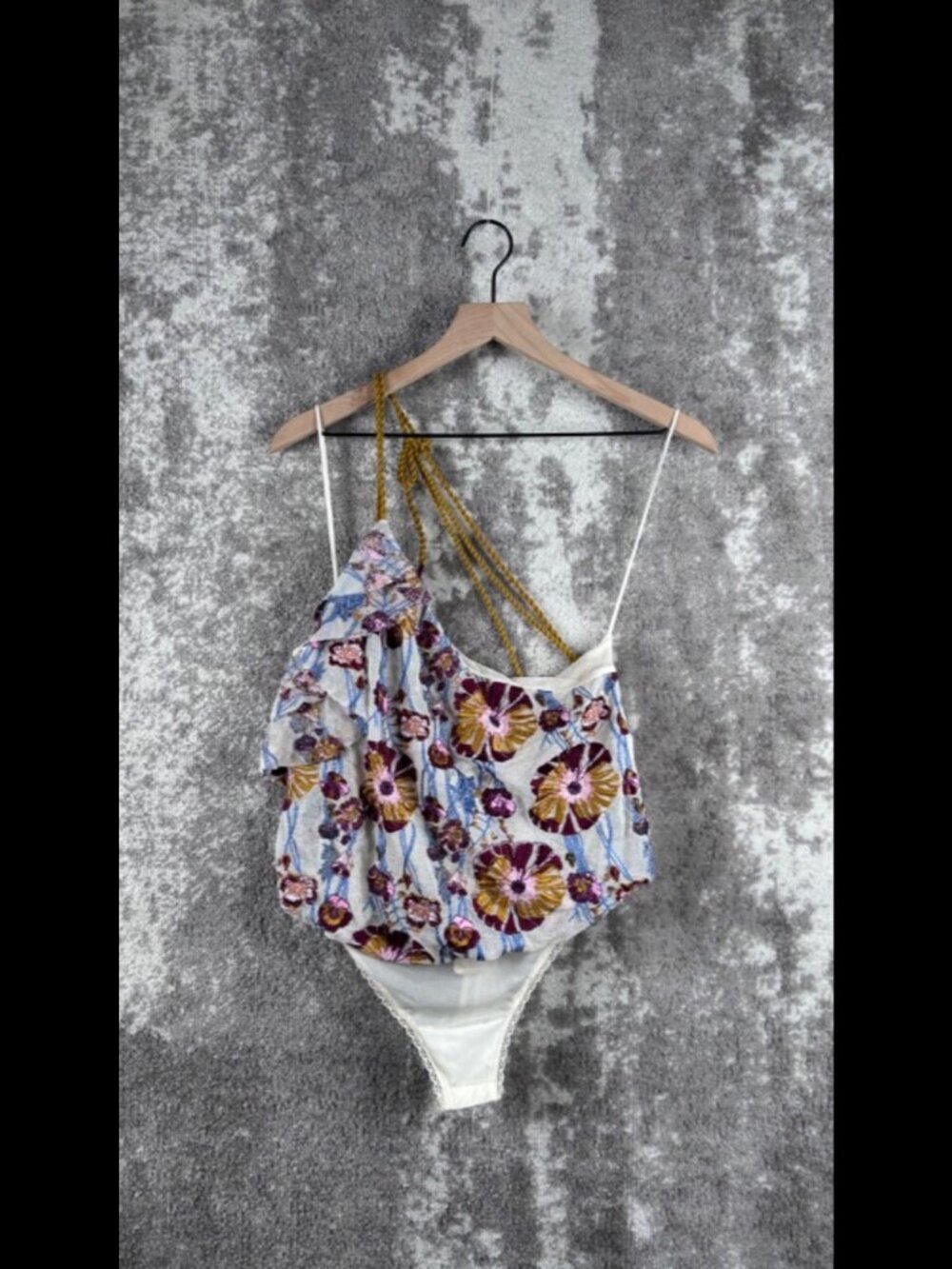 New Free People Bodysuit XS Tassel Sheer Mesh One Shoulder Intimately Day Date
